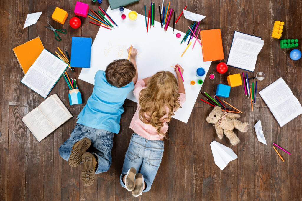Happy,Children.,Top,View,Creative,Photo,Of,Little,Boy,And